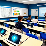 **Prompt:** A futuristic classroom filled with diverse students, each learning on personalized AI-powered tablets. Holographic teachers and interactive displays enhance the learning experience. Focus on individual learning styles and adaptive education, reflecting a personalized tutoring environment.