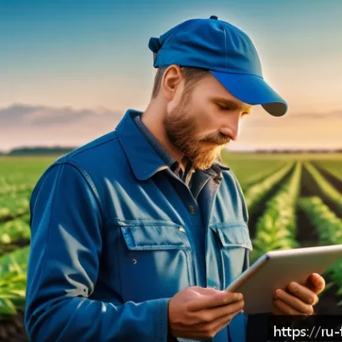 Home 30 미래 농업 기술 - A modern Russian agricultural field at sunrise, featuring smart sensor devices installed in the soil...