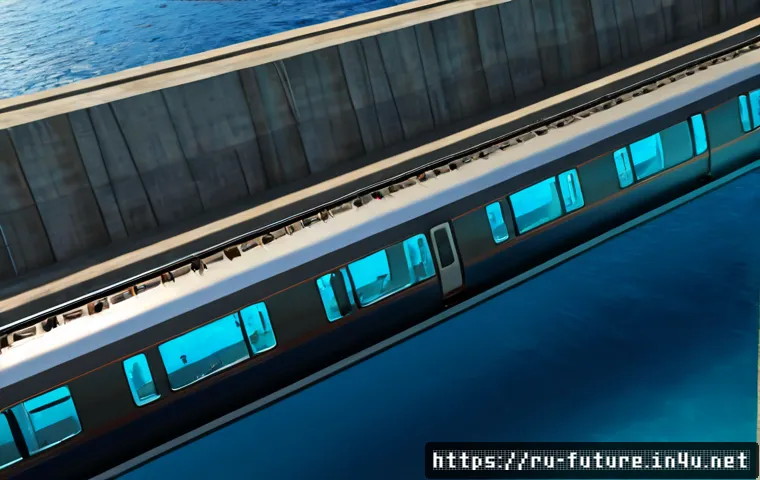 Home 17 해저 터널과 대륙 연결망 - Photorealistic cutaway view of a modern underwater rail tunnel beneath a cold northern sea, sleek pa...